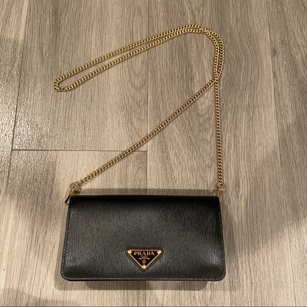 Prada Saffiano Chain Wallet Crossbody Black